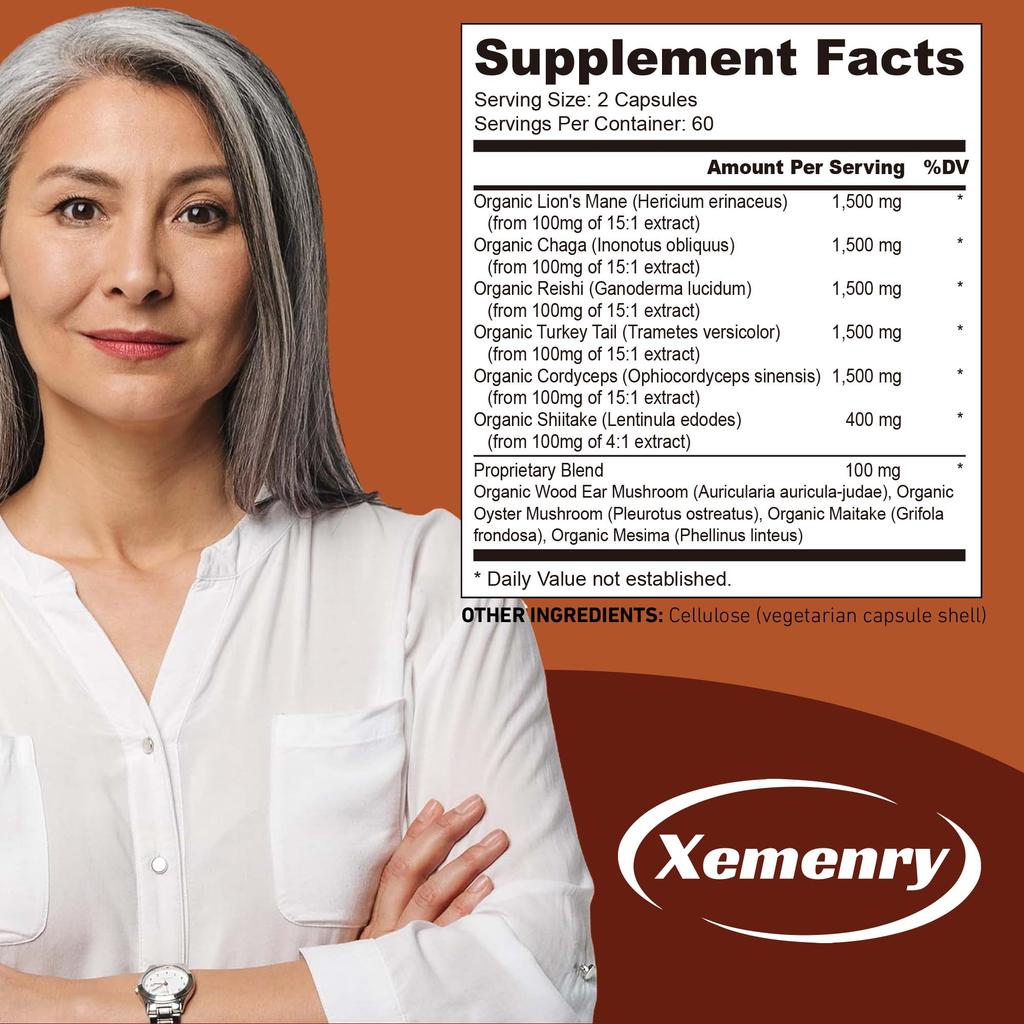 Lion's Mane Mushroom Capsules - Brain Memory Focus Immune Support Supplement