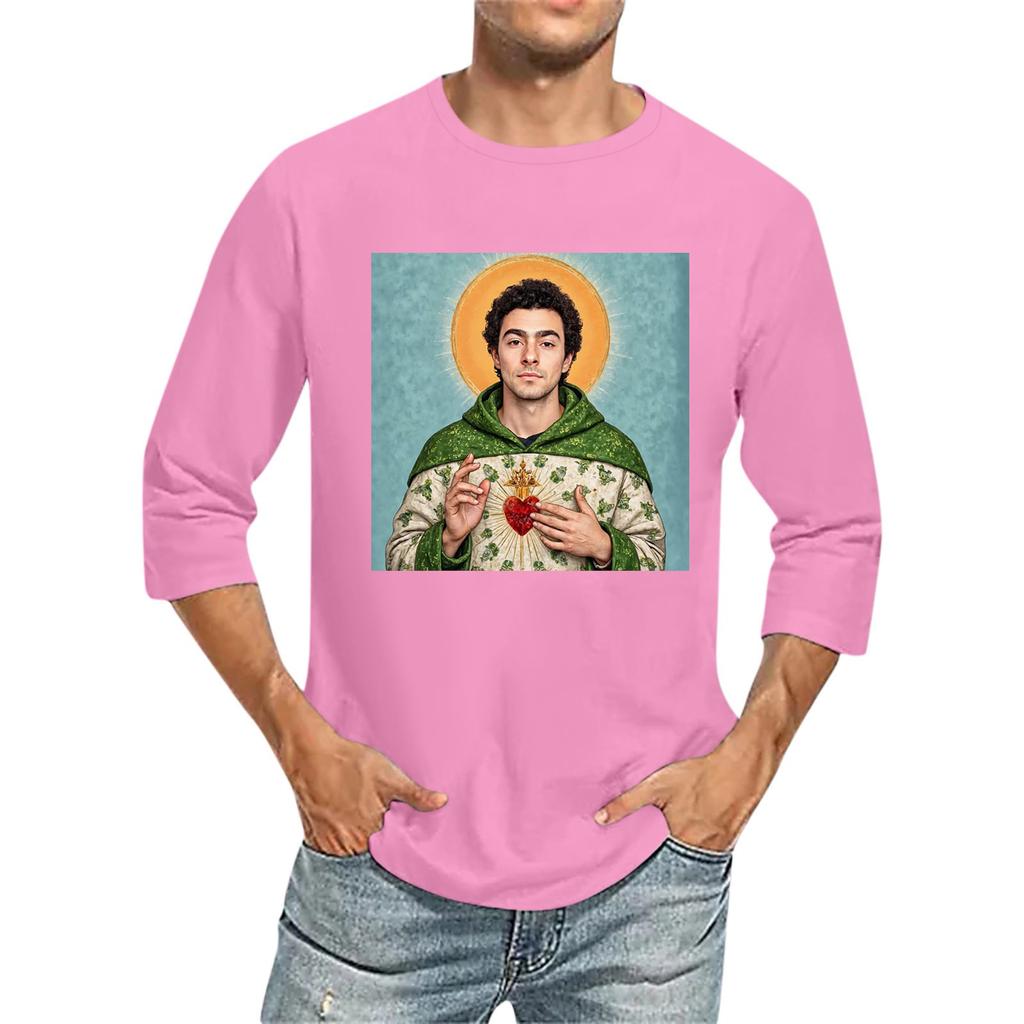 Мужская футболка с круглым вырезом и рукавом семь четвертей, мужская повседневная свободная футболка с рукавом семь четвертей