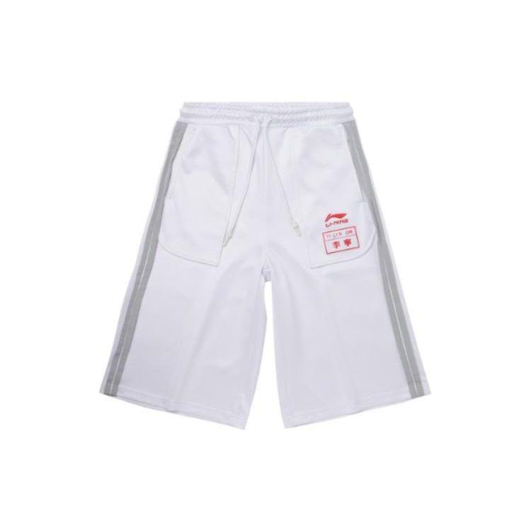 Li Ning China Series Logo Print Side Stripes Big Pocket Casual Shorts Women shorts White AKLQ186-2