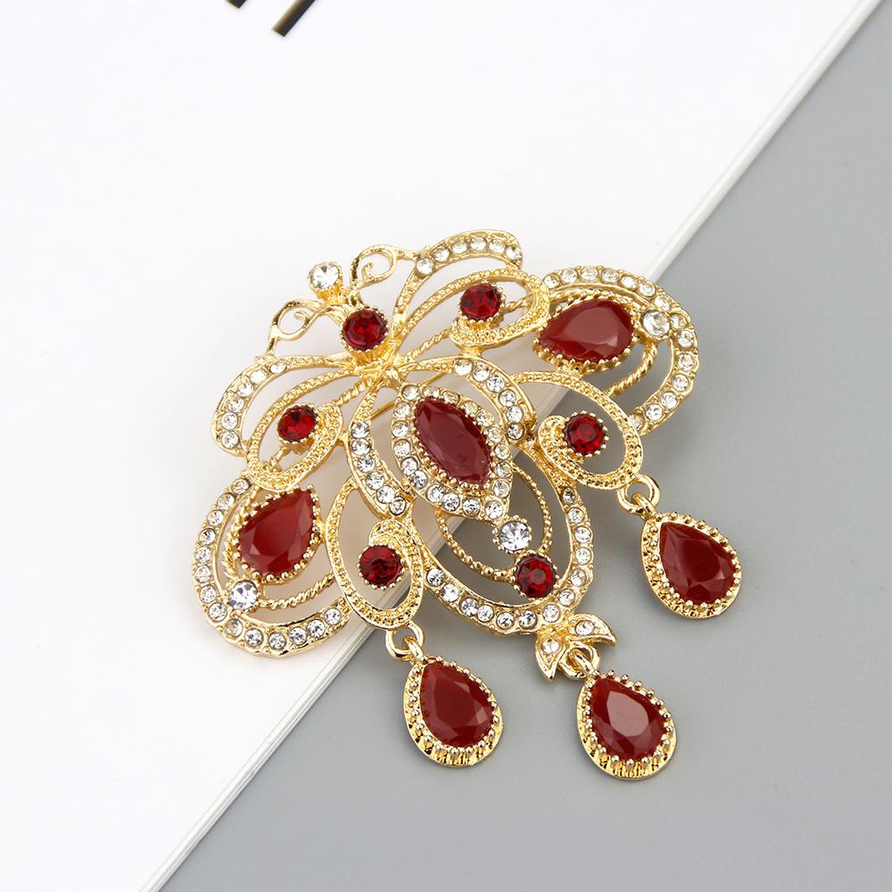 Crystal Brooches for Women Gold Color Caftan Pins