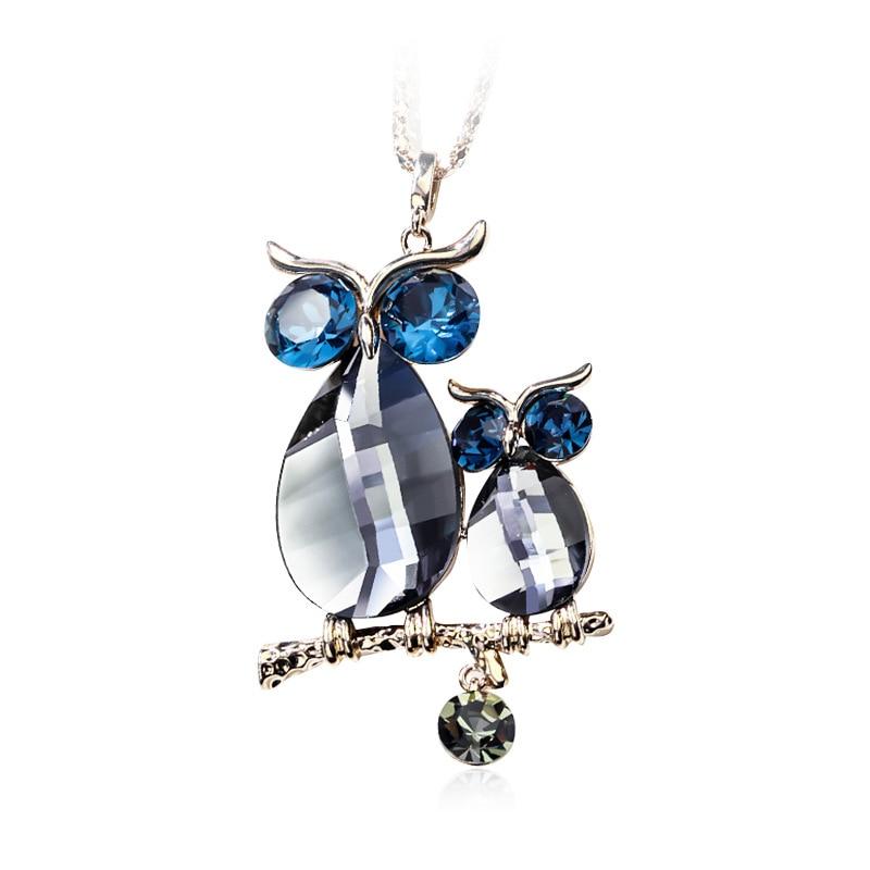 New Crystal Double Owl Long Pendant Necklace Women Fashion Sweater Necklaces Jewelry Accessories