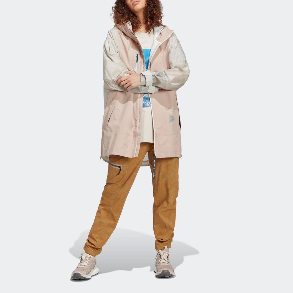 Adidas Terrex X And Wander Collaboration SS23 Color Block Outdoor Waterproof Rain Jacket Women Jacket Gray Pink HR7144