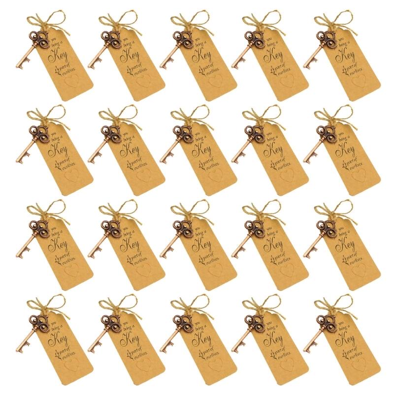 20pcs Skeleton Key Bottle Opener with Card Tag Bridal Shower Party-Favor Souvenir-Gift for Guests Wedding Party Decor