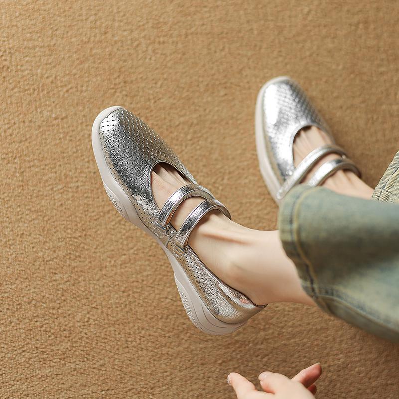 Krazing Pot Туфли-лодочки из овчины весна-лето размер 41 на толстом низком каблуке с круглым носком и полым украшением, дышащие, с липучкой