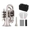 Funien Mini Pocket Trumpet, Bb Flat, Brass, with Mouthpiece, Gloves, Cleaning Cloth, and Carrying Case