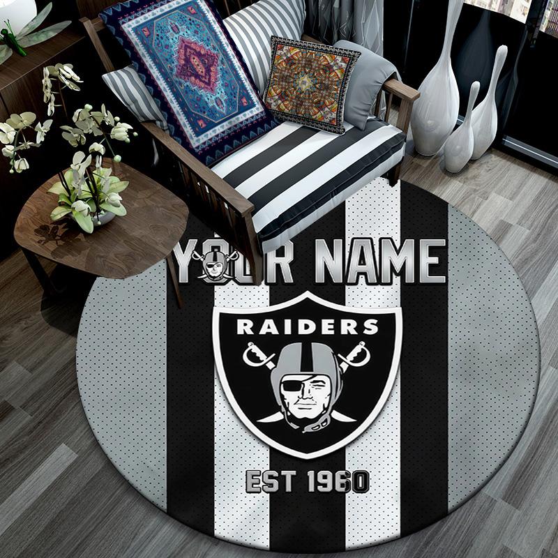 Custom Name Raiders Round Area Rug,Carpet Rug for Living Room Bedroom Sofa Playroom Decor,Non-slip Floor Mat