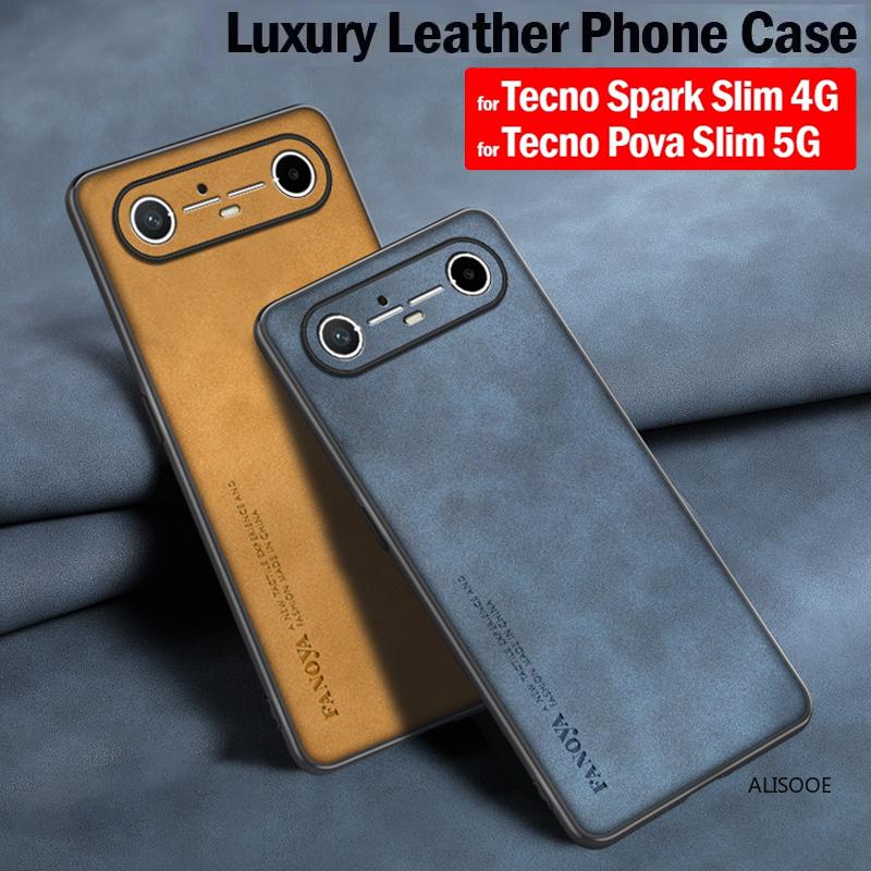 Матовый чехол из ПУ-кожи для для Tecno Spark Slim 4G Чехол для Tecno Pova Slim 5G Крышка Матовый пластик Полная защита Задняя крышка
