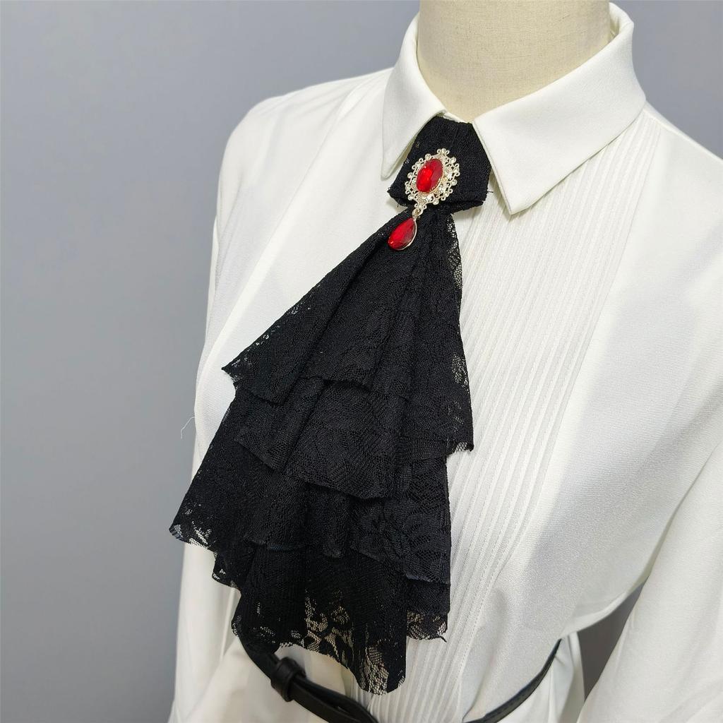 Women's Multilayer Lace Ruffle Crystal Faux Collar Gothic Victorian Detachable Jabot Collar Steampunk Clothing Accessory