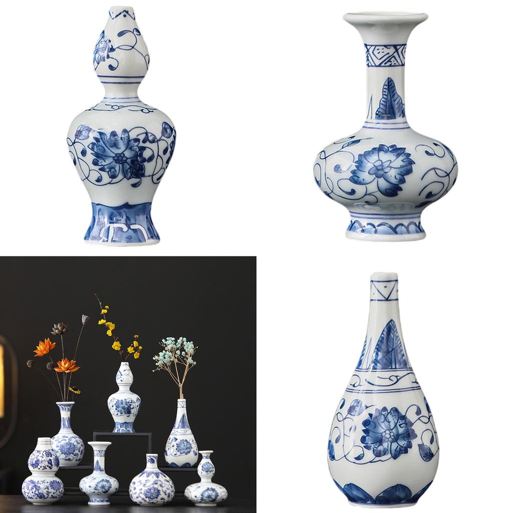 Антикварные китайские миниатюрные вазы из сине-белого фарфора, подставка для цветов для гидропонных растений, контейнер для демонстрации на полке