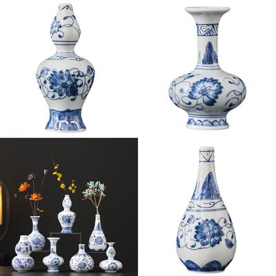 Антикварные китайские миниатюрные вазы из сине-белого фарфора, подставка для цветов для гидропонных растений, контейнер для демонстрации на полке