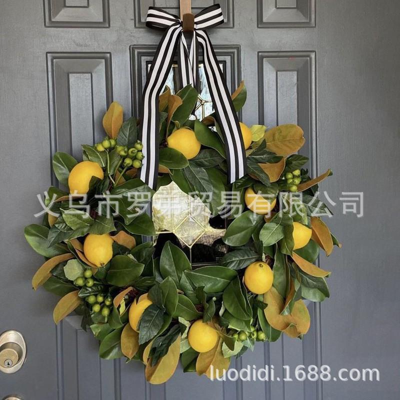 Artificial Lemon Peony Wreath Wall Hanging Decor Door Home Festival Party Decoration