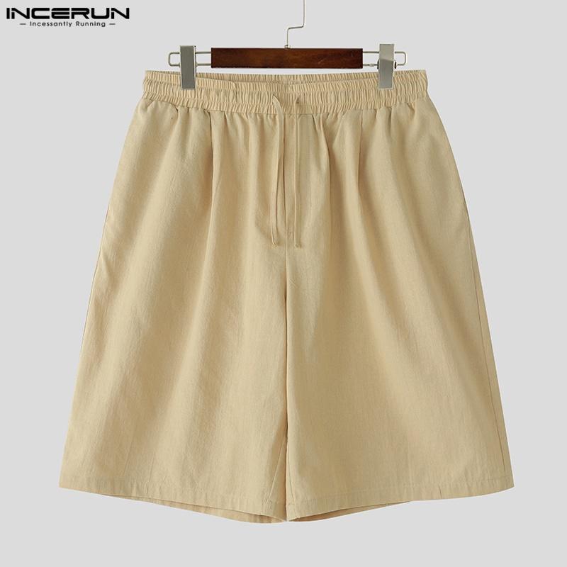 INCERUN Винтажные мужские повседневные свободные шорты-полуштаны с высокой эластичной талией и кулиской
