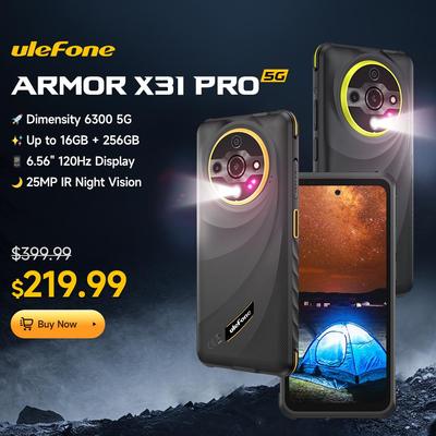 Ulefone Armor X31 Pro 6.56”16 ГБ + 256 ГБ Ночная камера 64 МП 6050 мАч NFC 5G Защищенный телефон Android 14 Смартфон