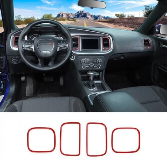 Red Central Console Interior Exterior Decor Set Cover Trim for Dodge Charger 15+