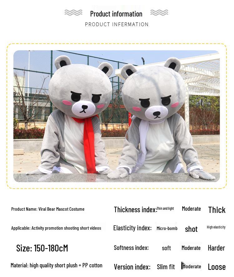 TikTok Style Cartoon Bear Mascot Costume for Adults - Ideal for Promotional Events and Dance Performances