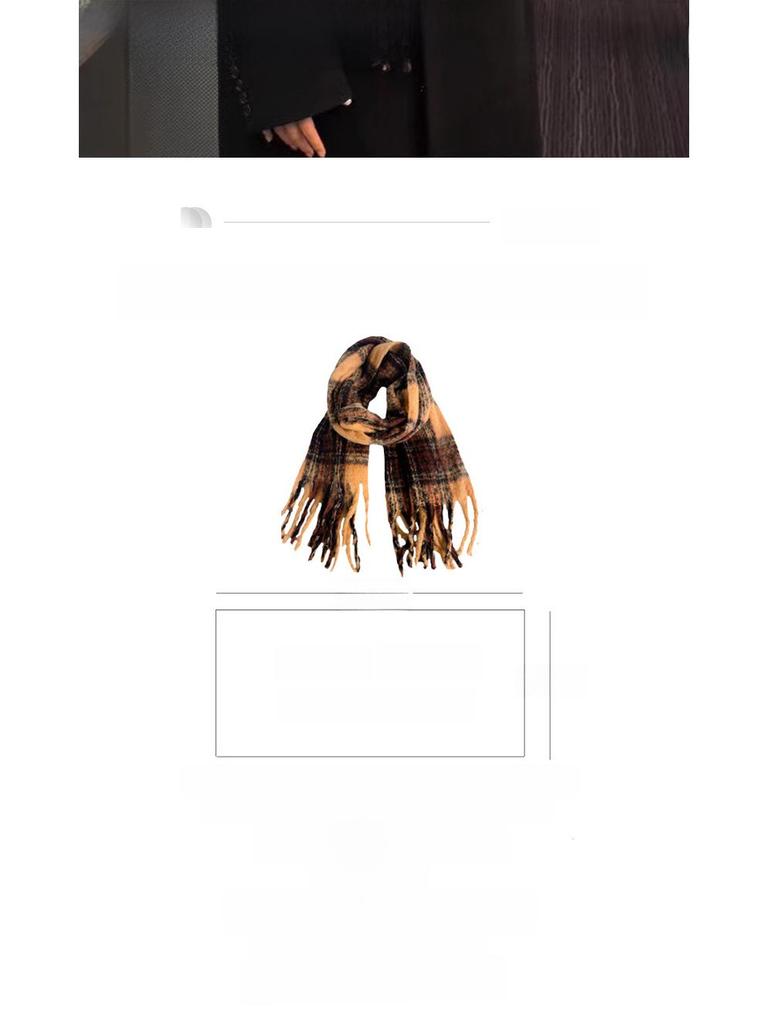 Уютная клетчатая шаль: Зимний темно-коричневый утолщенный теплый шарф 2023 года