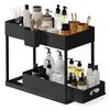 Under Sink Organizer Pull Out Sliding Drawer Kitchen Bathroom Cabinet Storage Space Saving Rack with Hooks Non Slip Grip