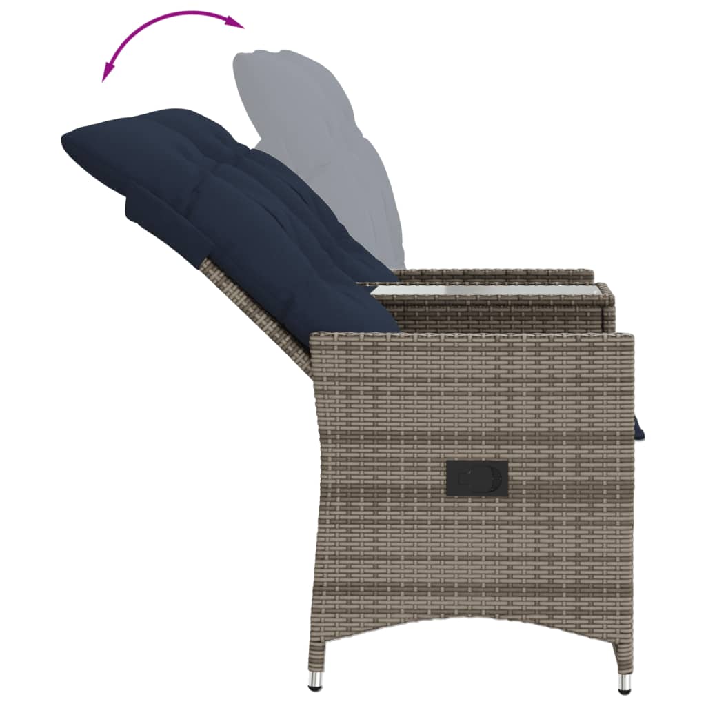 Adjustable 2 Seat Garden Sofa with Table Grey Poly Rattan