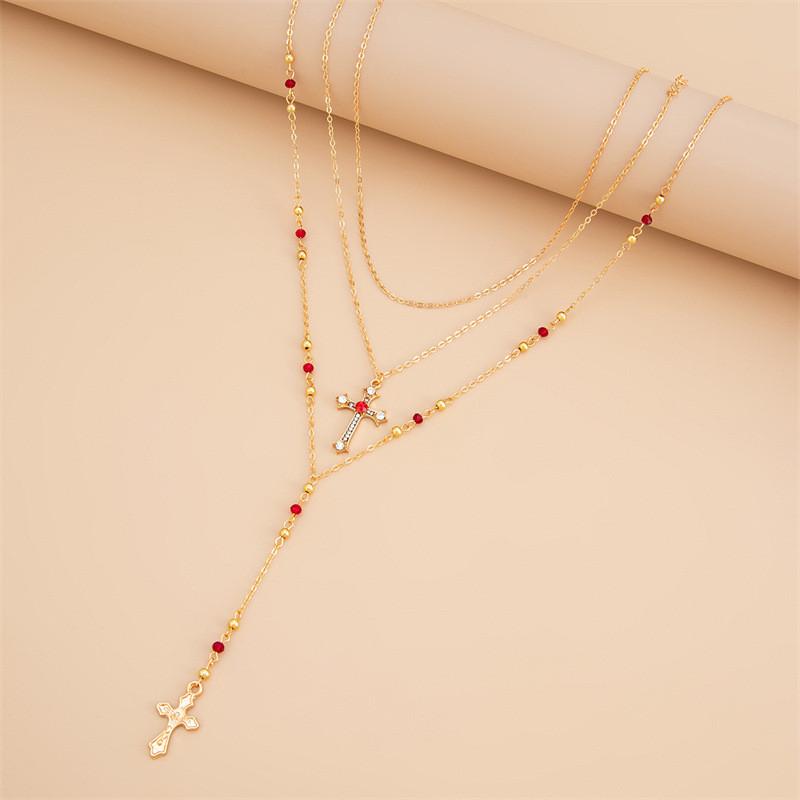 Cross Pendant Necklace For Women With Layered Y Design And Fringes
