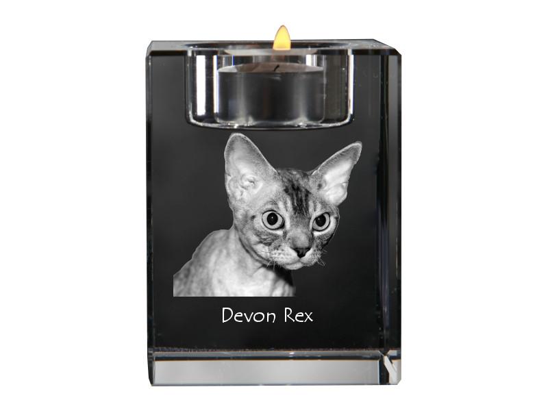 Devon Rex – Candle holder with cat photo, crystal tealight holder | Art-Dog