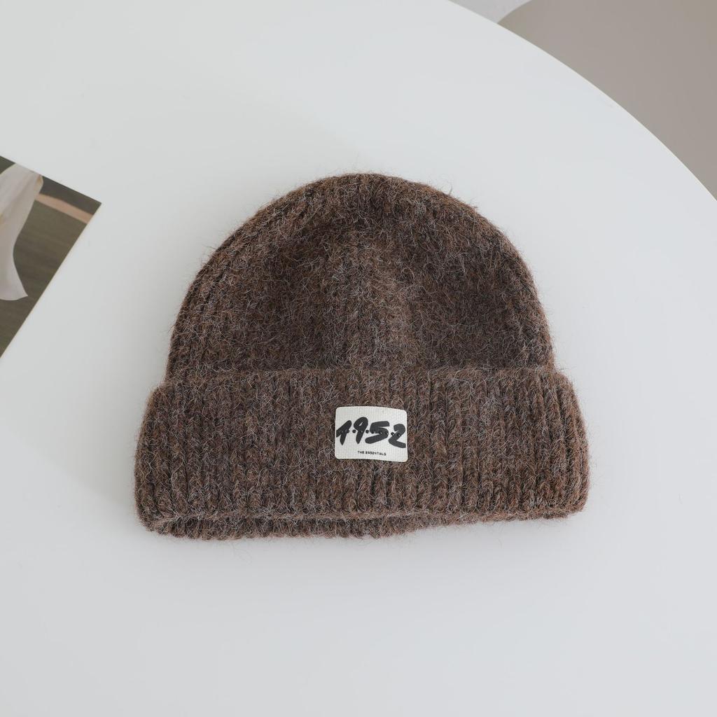 Японская простая шапка бини с буквенным узором для женщин на осень и зиму, новая теплая и утолщенная шапка от холода, подчеркивающая маленькое лицо