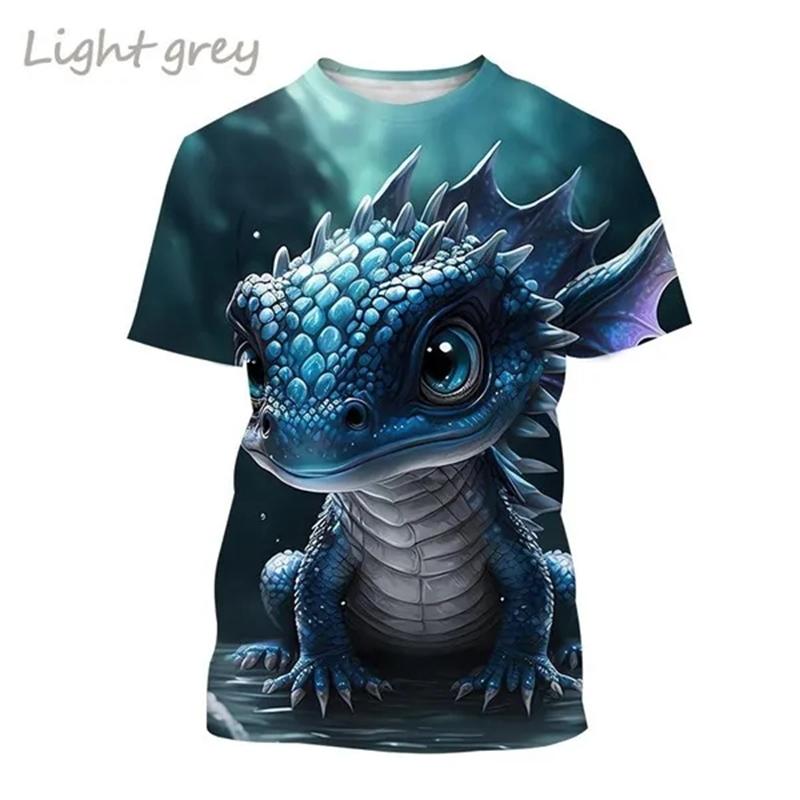 New Cute Dragon 3D Printed T-Shirt Funny Animal Tees Fashion O Neck Short Sleeve Dinosaur Unisex Streetwear Top Clothes Clothing