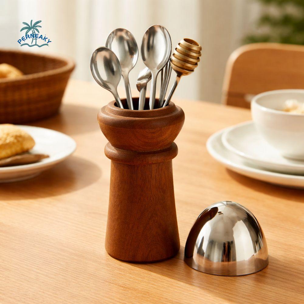 Creative Wood Egg Shaped Organizer European Style Decorative Fruit Fork Spoon Box with Lid Chopsticks Holder Hotel