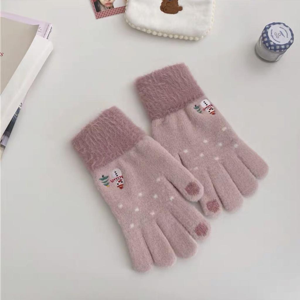 Милые корейские перчатки для женщин на зиму, милый рождественский снеговик, плюшевые, вязаные из шерсти, студенческие, для тепла зимой