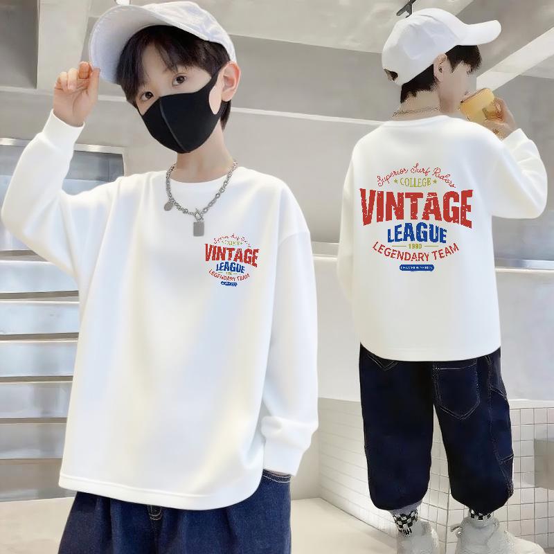 100% Хлопок Мальчиковая Футболка с Длинным Рукавом - Свободный Крой, Круглый Вырез, Осенняя Коллекция для Детей