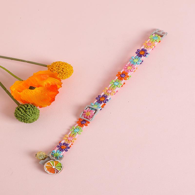 Colorful Lace Flower Cat Collar with Bell - Pet Necklace Jewelry for Cats and Puppies