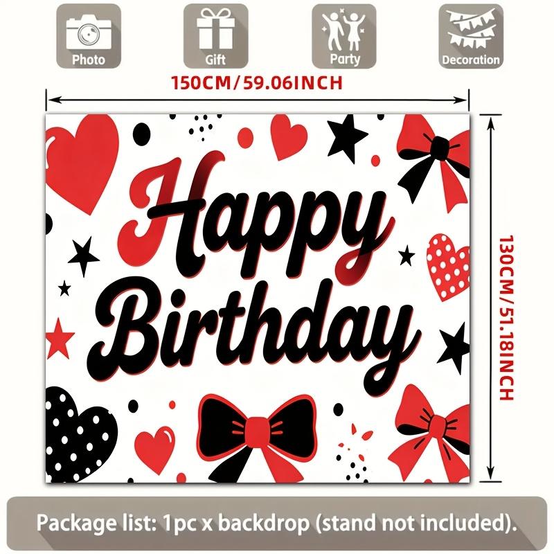 2D plane, 1 piece of red and black color coordinated birthday happy heart-shaped bow polyester background fabric
