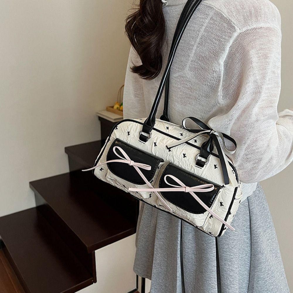 Korean Style Bow Ribbon Shoulder Bag Commuting Y2k Armpit Bag French Stick Underarm Bag Daily
