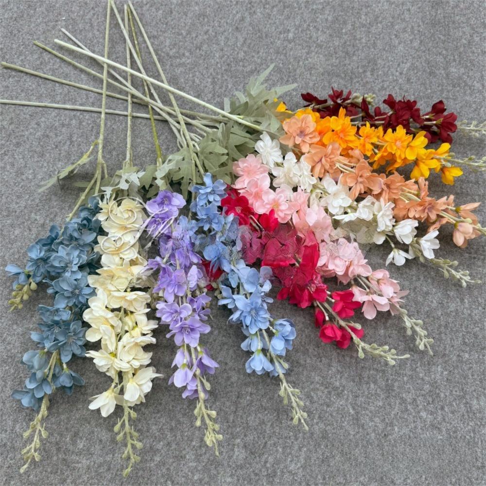 Искусственные флокированные дельфиниумы большого размера, шелковые поддельные цветы, композиция, свадебный декор