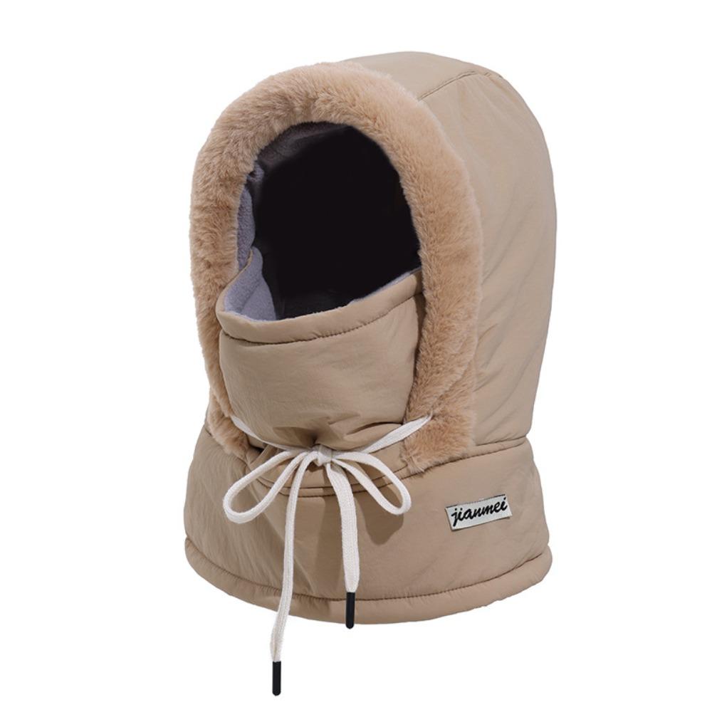 Plush Cycling Windproof Cap Drawstring Winter Balaclava Simple 3-in-1 Winter Cycling Hat Women
