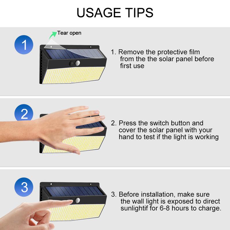 418/528/368 Solar Wall Lights Outdoor Motion Sensor 3 Modes Security Light IP65 Waterproof Solar Powered Wall Light For Outside