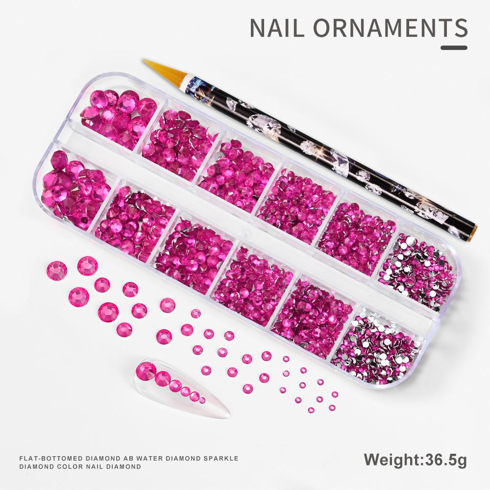 2pcs/Set Nail Art Rhinestones Kit 12Grids Flatback Crystal Clear AB Drills With Pen DIY Manicure Nail Art Decoration Accessories
