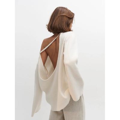 Вязаный свитер с открытой спиной, круглым вырезом, из альпаки, однотонный, толстый, женский, свободный, повседневный, в стиле ретро, новый, теплый пуловер, топ, осень-зима