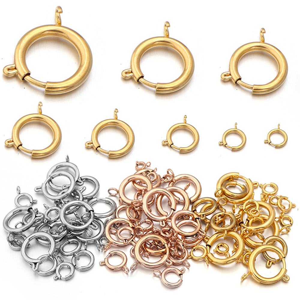 5pcs/lot Gold Stainless Steel Spring Clasps Hooks Round Clasps End Connectors For DIY Necklace Bracelet Jewelry Making Accessory
