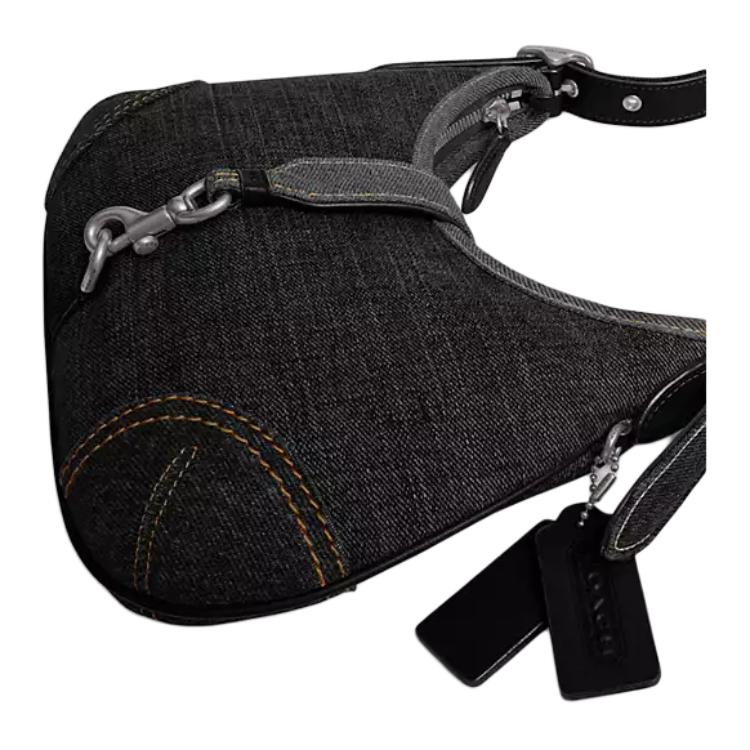 Coach Hamptons 28 Adjustable Handle Built-In Card Slot Denim Slouch Bag Tote Shoulder Bag Large Women Bags Black CW647-LHBLK