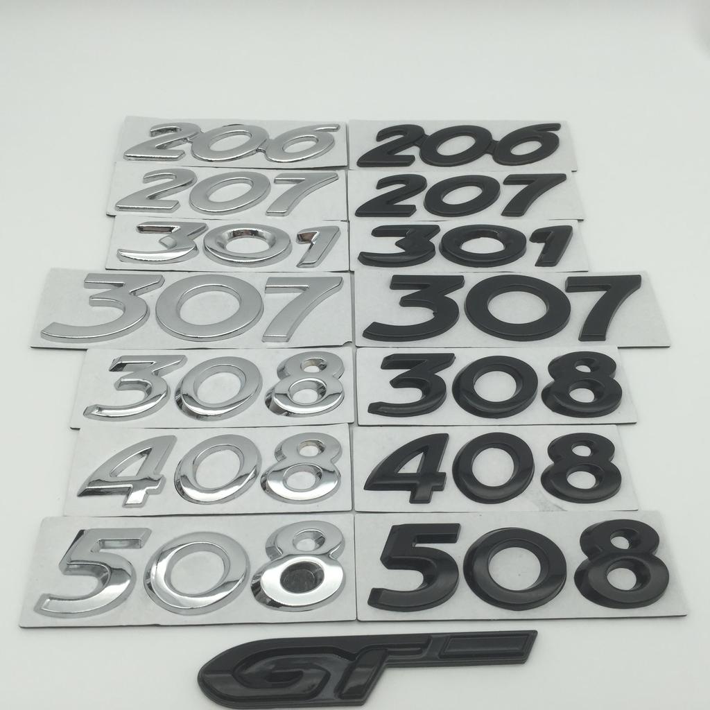 1pcs 3D metal GT 206 207 301 307 308 408 508 car Letter Emblem Rear tail trunk Decals badge sticker Decal styling Accessories