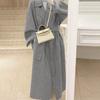 Women Winter Overcoat with Belt Turn-down Collar Pockets Pure Color Cardigan Mid Length Coat Thermal Long Sleeves Commuting Dating Winter Coat