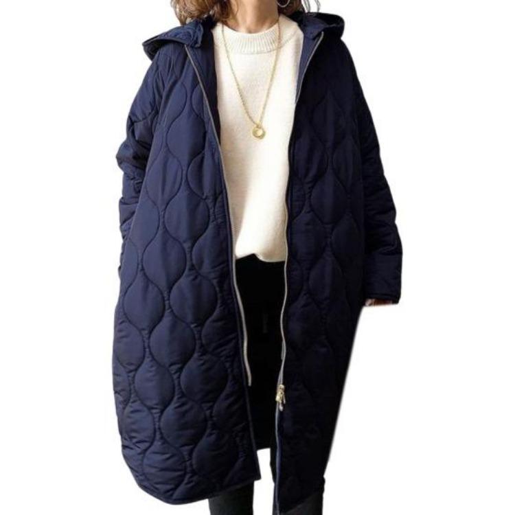 Women's Down Coats - Winter Women Jacket Hooded Mid Length Coat Loose Rhombus Texture Thin Padded Zip Up Long Sleeves For Work School Daily Fall