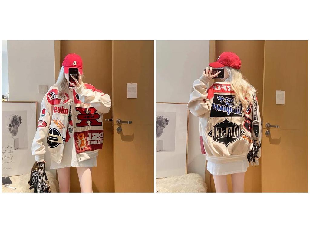 Ретро американская мотоциклетная куртка: Универсальный, Свободный крой, Хип-хоп стиль для мужчин и женщин