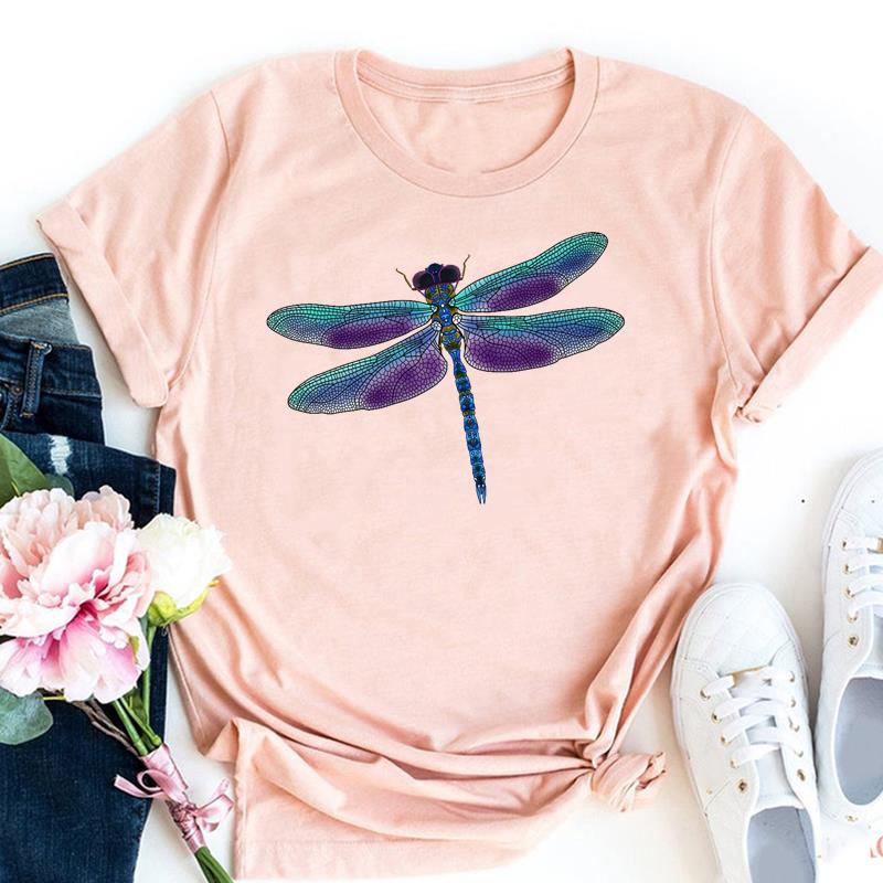 Футболка Верхняя одежда Повседневная Одуванчик Стрекоза Милая 90-е Короткий рукав Унисекс Принт Женская модная футболка FeUnisex Графическая футболка