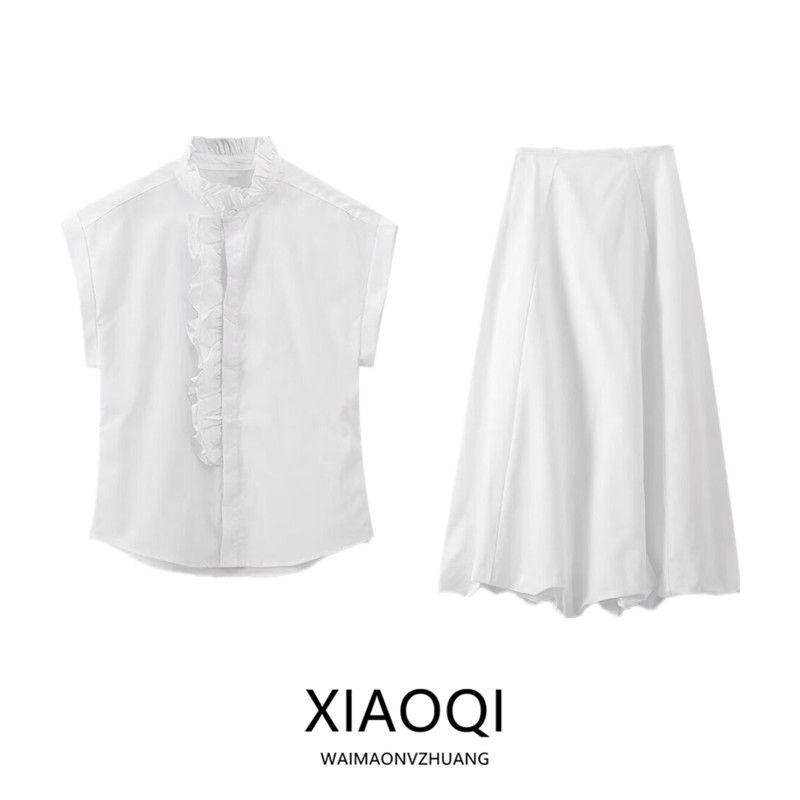 24 Summer New Product Women's Clothes Ruffled Short Sleeves Shirt Balloon Style Midi Skirt Skirt 2679654 3145654