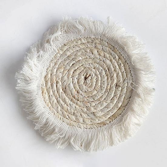 7Pcs/Set Bohemian Straw Woven Wall Decoration Home Office Living Room Bedroom Background Wall Art Rustic Natural Wicker Weave Ornament