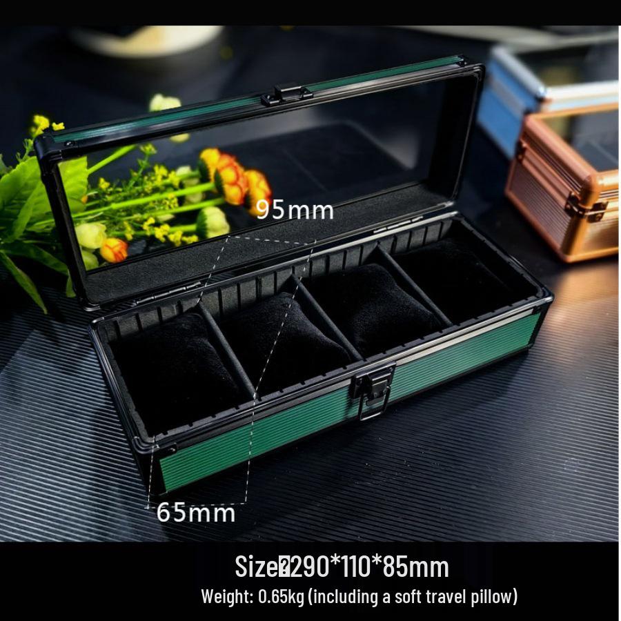 Алюминиевая коробка для хранения часов с 4 отделениями - Ударопрочный и запираемый подарочный кейс