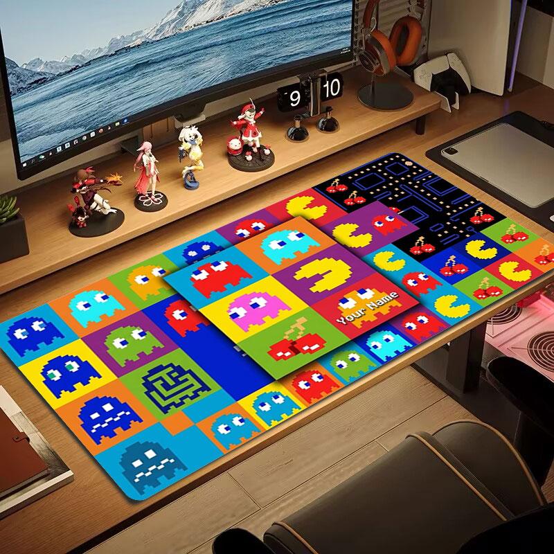 Pac-Man Custom Name Large Size Mouse Pad Large Gaming Table Cushion Non-slip Laptop Tablet Big Mousepad XXL Mat Mini PC Playmat With Lock edge