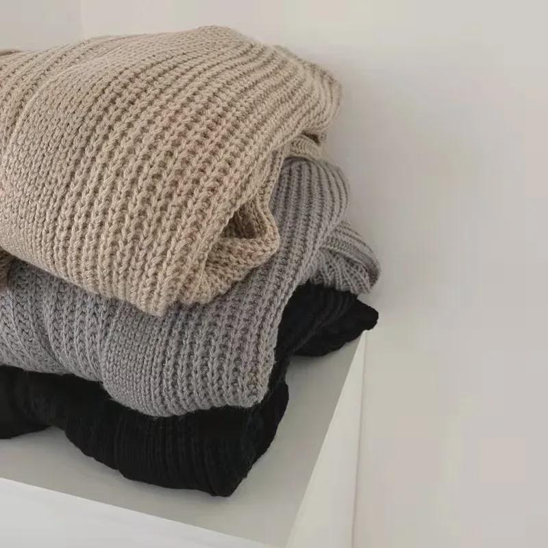 Корейский шикарный осенний свободный длинный кардиган с V-образным вырезом и рукавами-фонариками