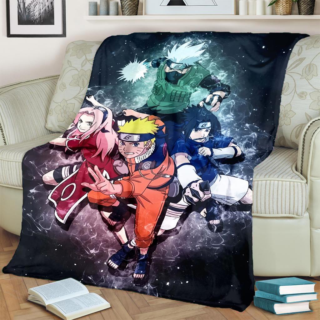 Anime-Naruto Print Blanket Warm Comfortable Flannel Blanket for Bedrooms, Sofas, Beds, Chairs, Picnics, Travel -LXR55
